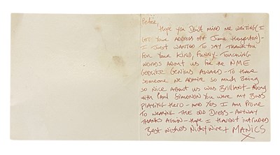 Lot 329 - MANIC STREET PREACHERS SIGNED CARD