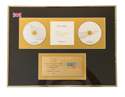 Lot 405 - NEW ORDER THE SINGLES BRIT CERTIFIED BPI GOLD DISC AWARD