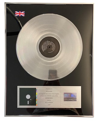 Lot 408 - NEW ORDER BLUE MONDAY BRIT CERTIFIED BPI PLATINUM DISC AWARD