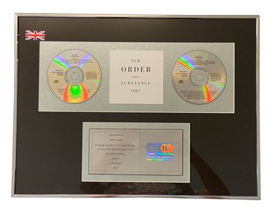 Lot 409 - NEW ORDER SUBSTANCE BRIT CERTIFIED BPI PLATINUM DISC AWARD