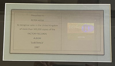 Lot 409 - NEW ORDER SUBSTANCE BRIT CERTIFIED BPI PLATINUM DISC AWARD
