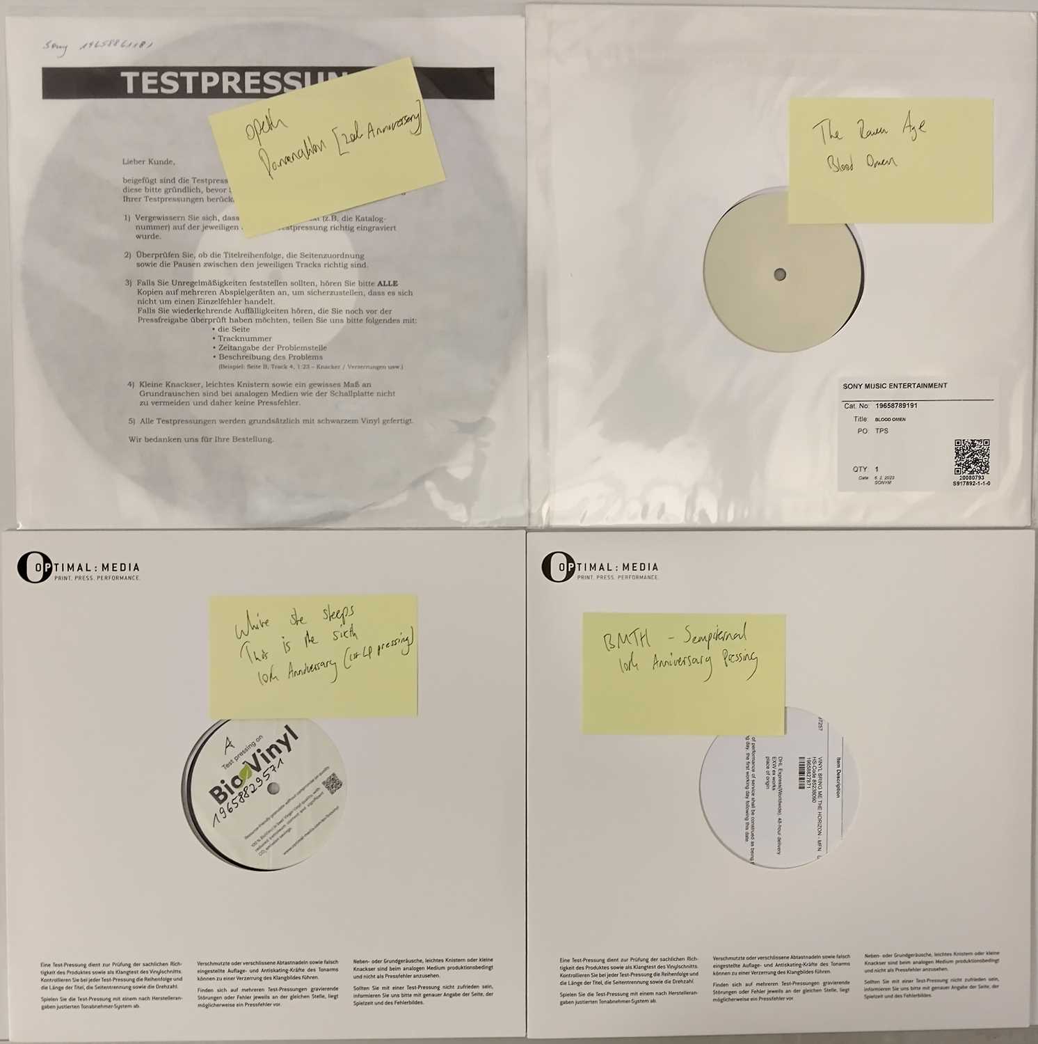 Lot 133 - METAL/SCREAMO - CONTEMPORARY WHITE LABEL TEST PRESSING LP INC OPETH / BRING ME THE HORIZON AND MORE.