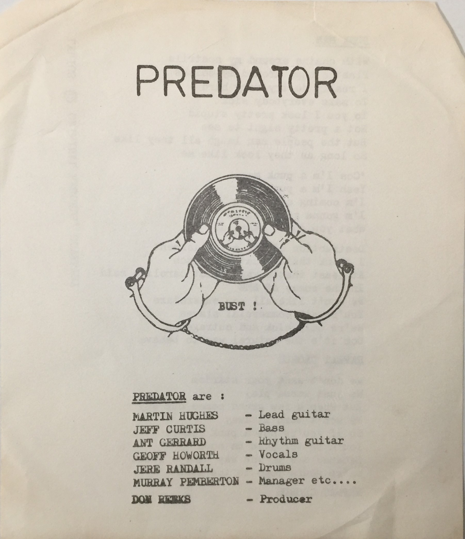 Lot 28 - PREDATOR - PUNK MAN/ PAPERBOY SONG 7