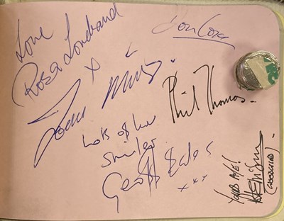 Lot 187 - BINGLEY HALL AUTOGRAPH BOOK TO INCLUDE PINK FLOYD, ROLLING STONES, QUEEN, GENESIS, YES, BLACK SABBATH & MORE.