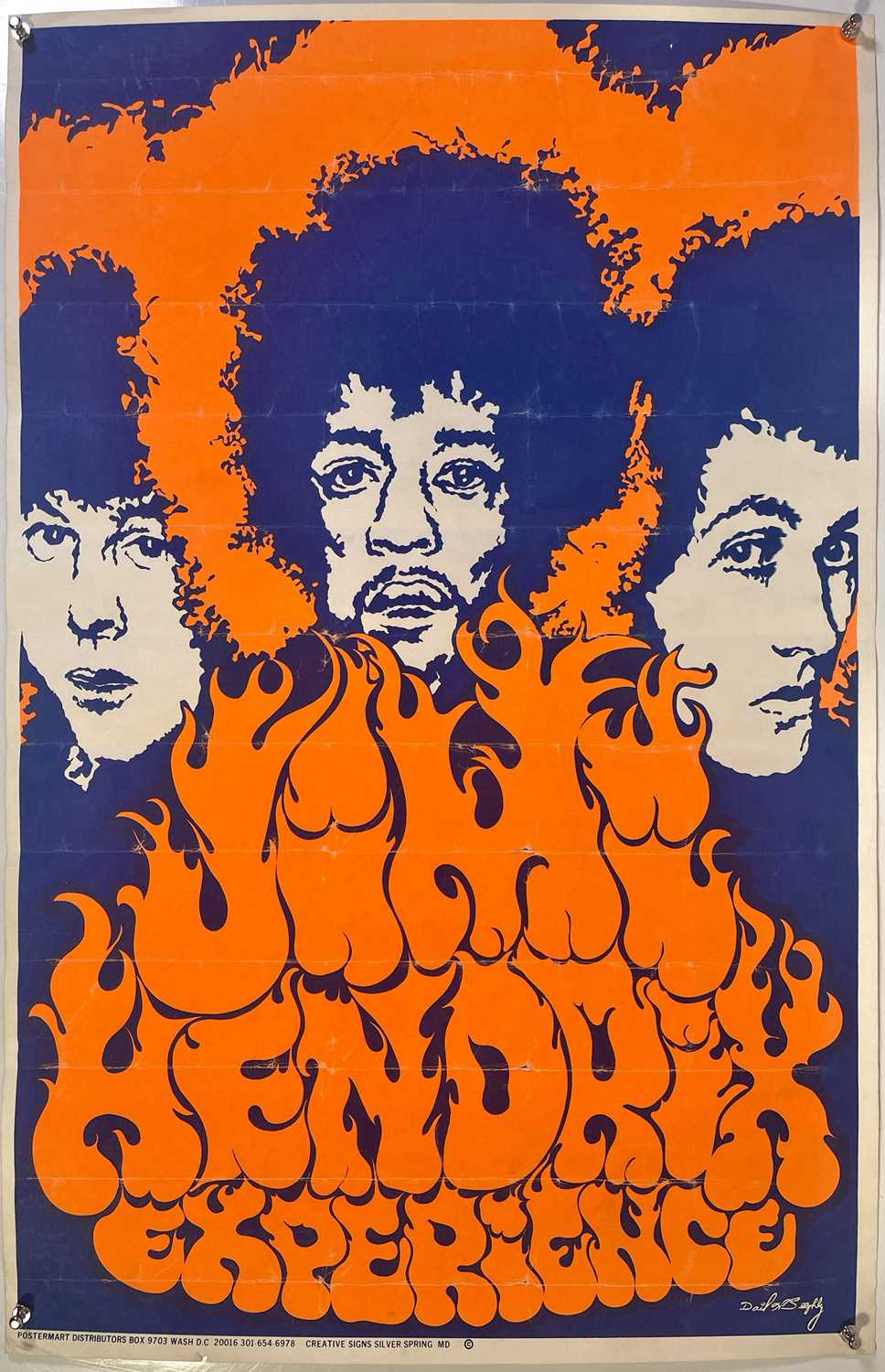 Lot 10 - JIMI HENDRIX - ORIGINAL AND RARE C 1960S SCREENPRINT POSTER.