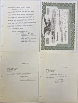 Lot 162 - BRIAN EPSTEIN SIGNED DOCUMENT AND BEATLES USA LTD SHARE CERTIFICATE