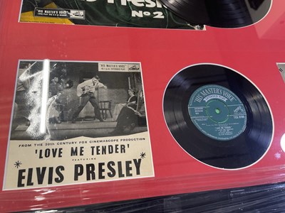 Lot 349 - ELVIS PRESLEY - ORIGINAL FRAMED DISPLAY WITH ALL ORIGINAL UK HMV RELEASES.