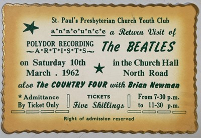 Lot 417 - THE BEATLES - TICKET STUB FOR BIRKENHEAD, 1962.