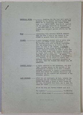 Lot 409 - THE ROLLING STONES - ORIGINAL 1973 PRESS RELEASE RE 1973 TOUR.