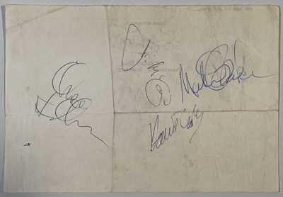 Lot 404 - THE BYRDS - A PAGE SIGNED BY DAVID CROSBY, CHRIS HILLMAN, JAMES ROGER MCGUINN AND MICHAEL CLARKE.
