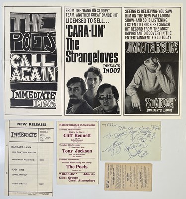 Lot 378 - IMMEDIATE RECORDS - THE POETS - MEMORABILIA INC HANDBILLS / AUTOGRAPHS.