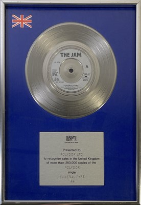 Lot 438 - THE JAM - BPI SILVER DISC AWARD FOR 'FUNERAL PYRE'.