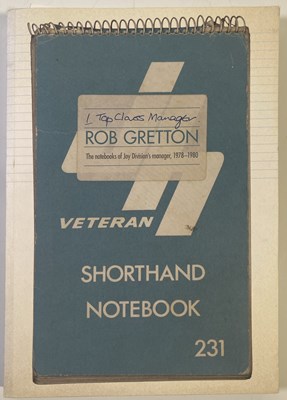 Lot 479 - JOY DIVISION INTEREST - ROB GRETTON '1 TOP CLASS MANAGER' BOOK AND BADGE SET.