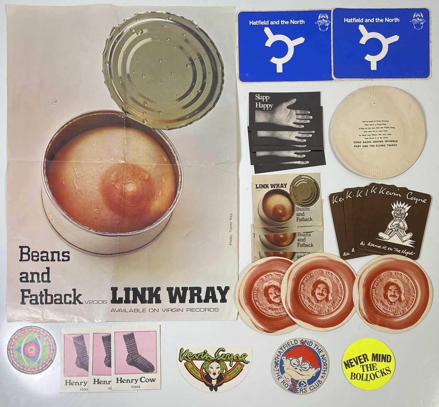 Lot 40 - VIRGIN RECORDS - COLLECTION OF EARLY MEMORABILIA INC SEX PISTOLS UNUSED STICKER.