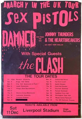 Lot 545 - THE SEX PISTOLS - ORIGINAL ANARCHY TOUR POSTER FOR THE CANCELLED LIVERPOOL STADIUM CONCERT.