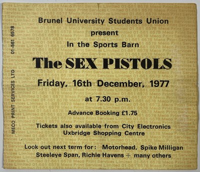 Lot 546 - THE SEX PISTOLS - ORIGINAL 1977 BRUNEL UNIVERSITY CONCERT TICKET STUB.