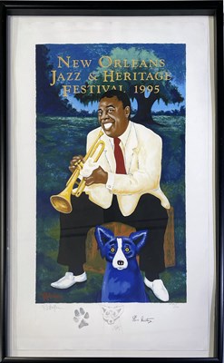 Lot 142 - NEW ORLEANS JAZZ FESTIVAL - 1995 SIGNED LIMITED EDITION REMARQUE LOUIS ARMSTRONG POSTER.
