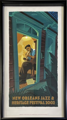 Lot 143 - NEW ORLEANS JAZZ FESTIVAL - 2002 ARTIST SIGNED WYNTON MARSALIS POSTER.