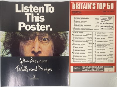 Lot 223 - BEATLES POSTER COLLECTION INC JOHN LENNON WALLS AND BRIDGES PROMOTIONAL POSTER.