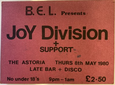 Lot 465 - JOY DIVISION TICKET FOR THE CANCELLED ASTORIA EDINBURGH CONCERT.