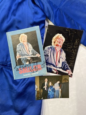Lot 55 - ROD STEWART - OWNED AND WORN BLUE SILK JACKET AND SIGNED MEMORABILIA COLLECTION.