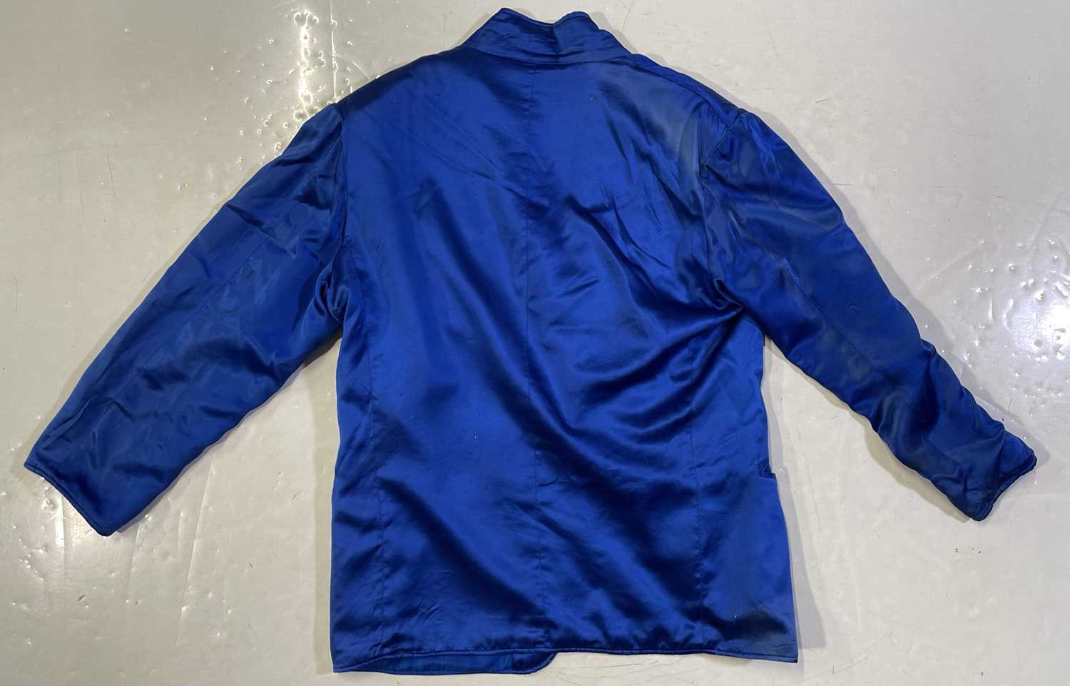 Lot 55 - ROD STEWART - OWNED AND WORN BLUE SILK JACKET AND SIGNED MEMORABILIA COLLECTION.