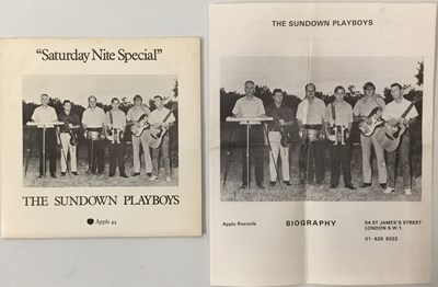 Lot 54 - THE SUNDOWN PLAYBOYS - SATURDAY NITE SPECIAL 7" (UK DEMO W/ BIO BOOKLET - APPLE 44)
