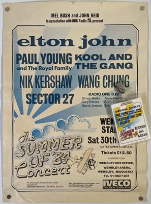 Lot 273 - ELTON JOHN / KOOL AND THE GANG AND MORE - ORIGINAL 1984 CONCERT POSTER AND AAA PASS.