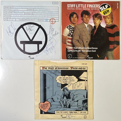 Lot 294 - STIFF LITTLE FINGERS - THREE SIGNED 7" SINGLES.