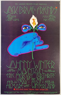 Lot 207 - BG-220 - BILL GRAHAM - JACK BRUCE BAND / JOHNNY WINTER - DAVID SINGER POSTER.