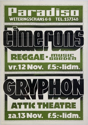 Lot 211 - PARADISO AMSTERDAM CONCERT POSTERS - STEEL PULSE / CIMERONS.