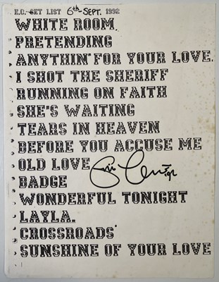 Lot 445 - ERIC CLAPTON - A SIGNED SET LIST - 1992.