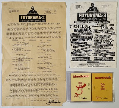 Lot 539 - SIOUXSIE AND THE BANSHEES / PSYCHEDELIC FURS / U2 / ECHO AND THE BUNNYMEN - ORIGINAL FUTURAMA 3 FESTIVAL TICKETS AND NEWSLETTER/HANDBILL.