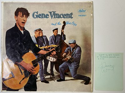 Lot 360 - GENE VINCENT - SIGNED LP SLEEVE AND AUTOGRAPH BOOK PAGE.