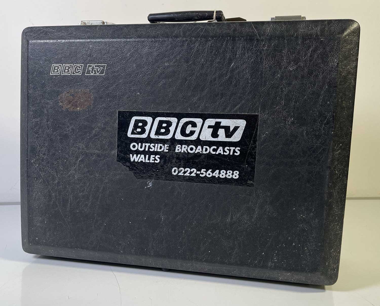 Lot 82 - BBC MEMORABILIA - CASE / BADGES / MUG / TOWEL ETC.