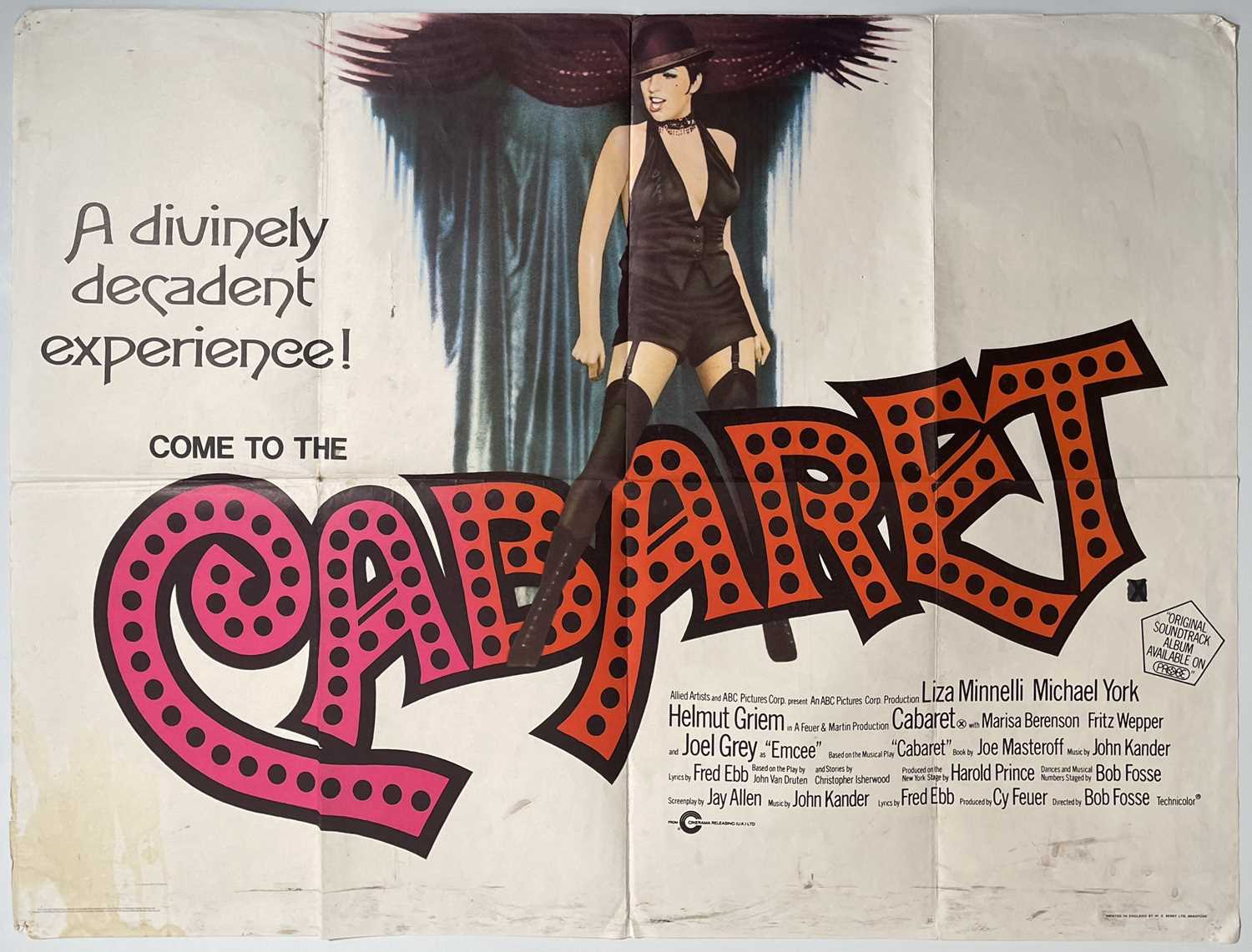 Lot 103 - CABARET (1972) ORIGINAL UK QUAD FILM POSTER.