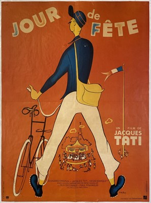 Lot 131 - JACQUES TATI - JOUR DE FETE (1949) - LIKELY 1970S RE-RELEASE POSTER.