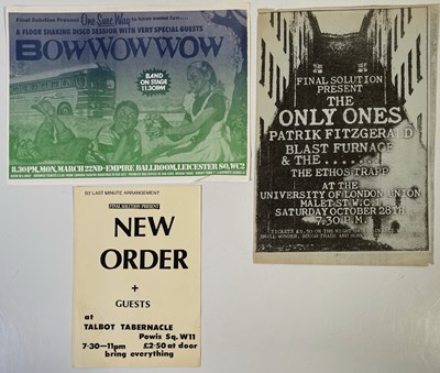 Lot 387 - FINAL SOLUTIONS CONCERT HANDBILLS INC NEW ORDER / BOW WOW WOW.
