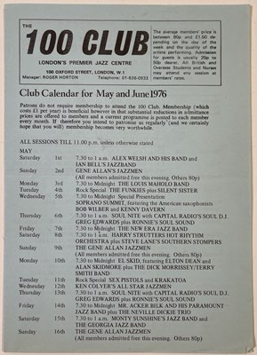 Lot 498 - THE SEX PISTOLS - ORIGINAL 100 CLUB LISTING HANDBILL FOR MAY 1976.