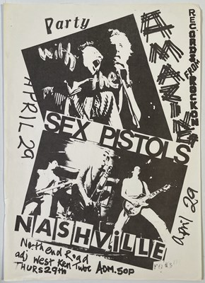 Lot 502 - THE SEX PISTOLS - ORIGINAL HANDBILL FOR THE NASHVILLE ROOMS, APRIL 1976.