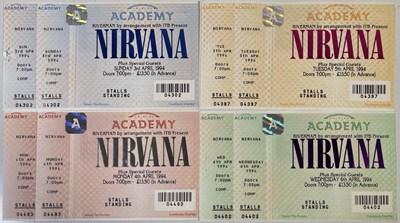 Lot 429 - NIRVANA - FULL SET OF FOUR UNUSED TICKETS FOR THE 1994 BRIXTON ACADEMY CONCERTS.