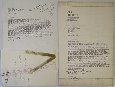 Lot 484 - THE CLASH - ORIGINAL CORRESPONDENCE RE THE FAMOUS KATE SIMON PHOTOGRAPH.