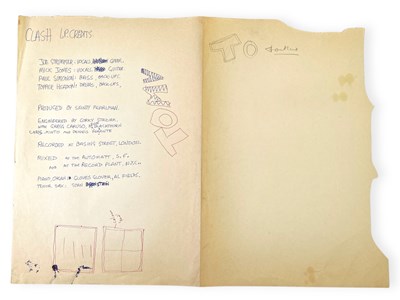 Lot 487 - THE CLASH - HANDWITTEN CREDITS LIKELY BY JOE STRUMMER FOR 'GIVE 'EM ENOUGH ROPE'.