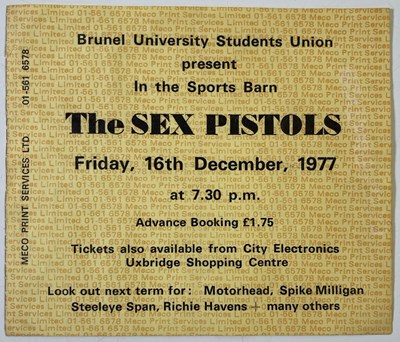 Lot 531 - THE SEX PISTOLS - ORIGINAL 1977 BRUNEL UNIVERSITY CONCERT TICKET STUB.