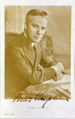 Lot 114 - CHARLIE CHAPLIN SECRETARIAL SIGNED POSTCARD.