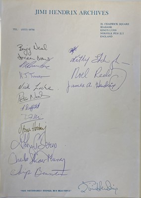 Lot 429 - HENDRIX ARCHIVES SIGNED SHEET.