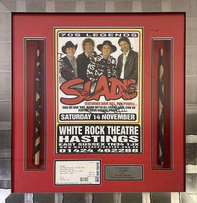 Lot 221 - SLADE - SIGNED POSTER AND DAVE HILL WORN SANTA HAT.