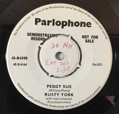 Lot 35 - RUSTY YORK - PEGGY SUE C/W SHAKE 'EM UP BABY 7''(ORIGINAL UK DEMO - PARLOPHONE 45-R4398)