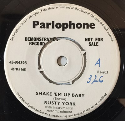 Lot 35 - RUSTY YORK - PEGGY SUE C/W SHAKE 'EM UP BABY 7''(ORIGINAL UK DEMO - PARLOPHONE 45-R4398)