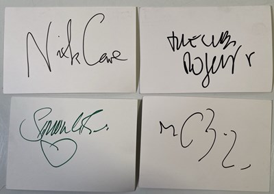 Lot 278 - ROBERT SMITH / NICK CAVE / SIMON LE BON / MARK KNOPFLER - SIGNED CARDS.
